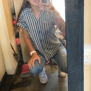 Stripe short sleeve button down shirt